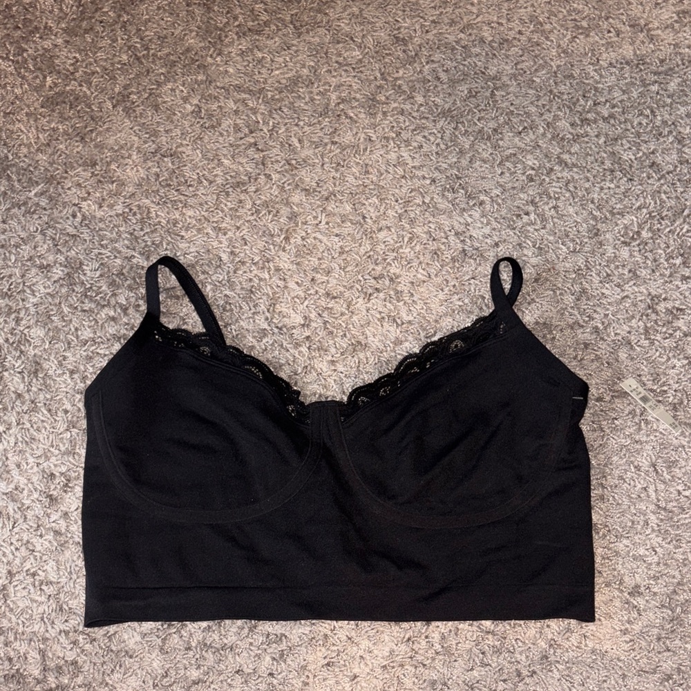 aerie Black Lace-Trim Longline Bralette